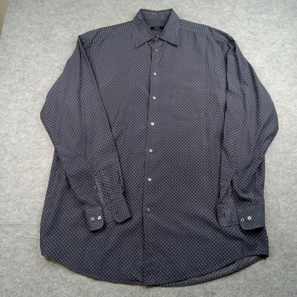 Zanella Shirt Mens XLT Tall Blue Geometric Button Front Long Sleeve‎ Made Italy